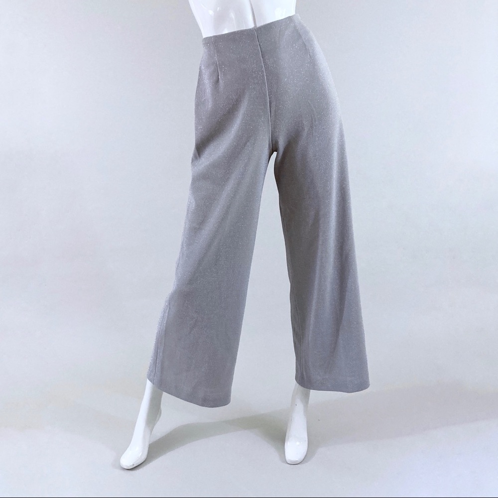 70s Vintage Silver High Waisted Wide Leg Slacks